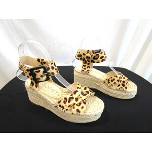 Sole Society Audrinah Calf Hair Leopard Wedge Espadrille Sandals Women 5.5M